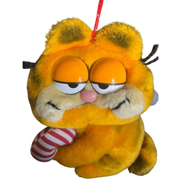 Vintage 1981 Dakin Garfield Christmas Holiday 8” Plush with Candy Crane & Hat - Picture 3 of 5